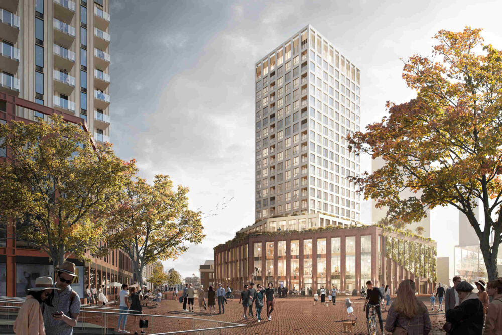 Toren in stationsgebied van Leiden